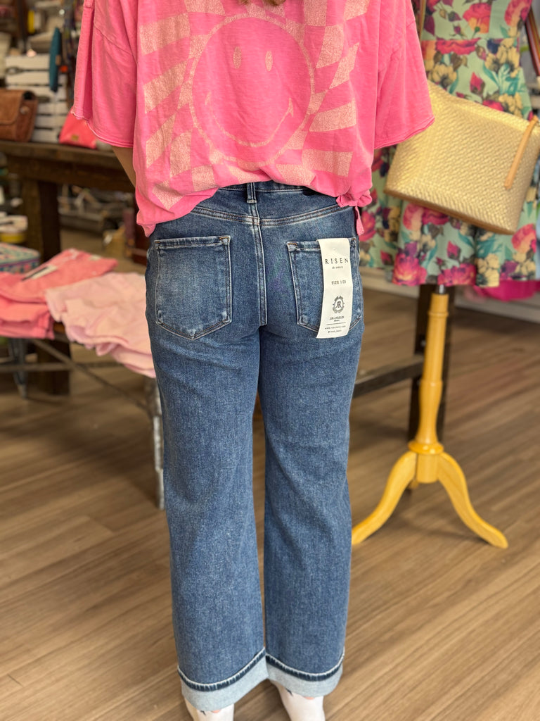 Risen Mid Rise Ankle Boyfriend Cuffed Jeans