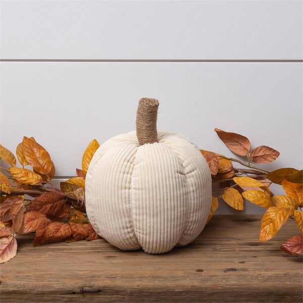 Cream Corduroy Pumpkin with Jute Wrapped Stem, Sm