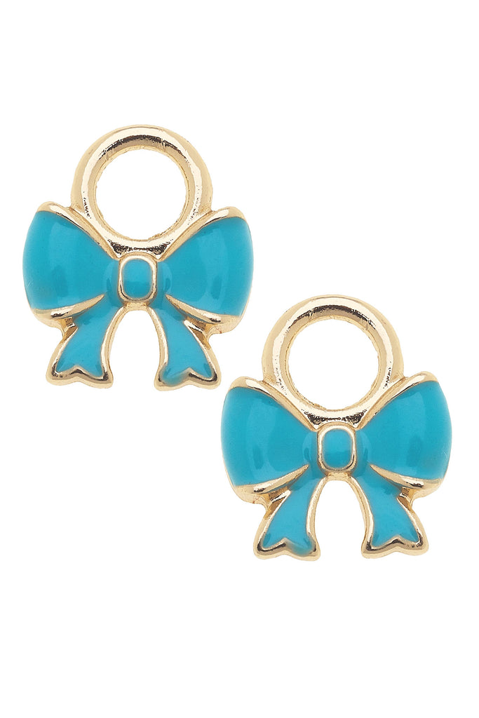 Enamel Bow Huggie Charm (Set of 2): Teal