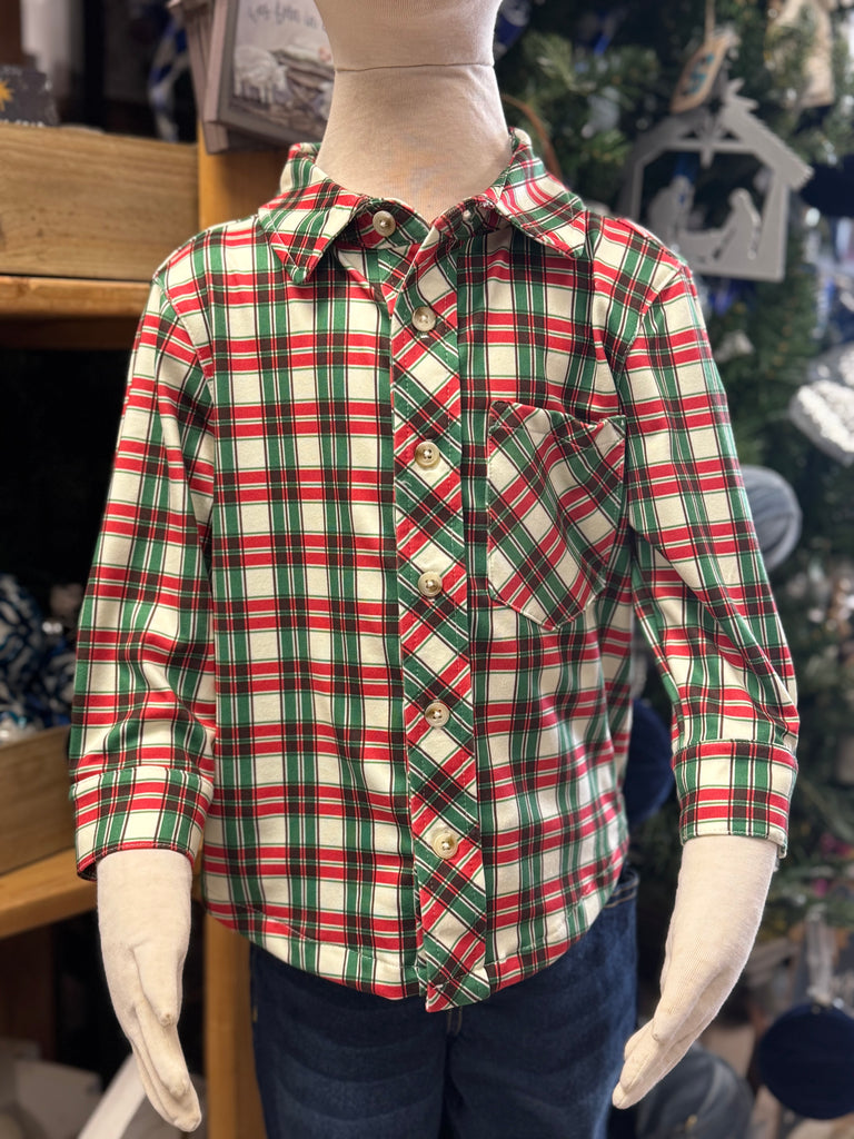 Boys Christmas Plaid Long Sleeve Shirt