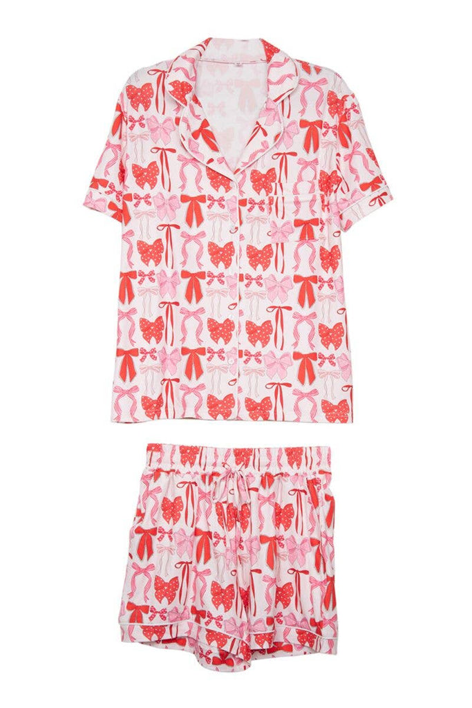 Pink & Red Coquette Bows Christmas PJ Short Set