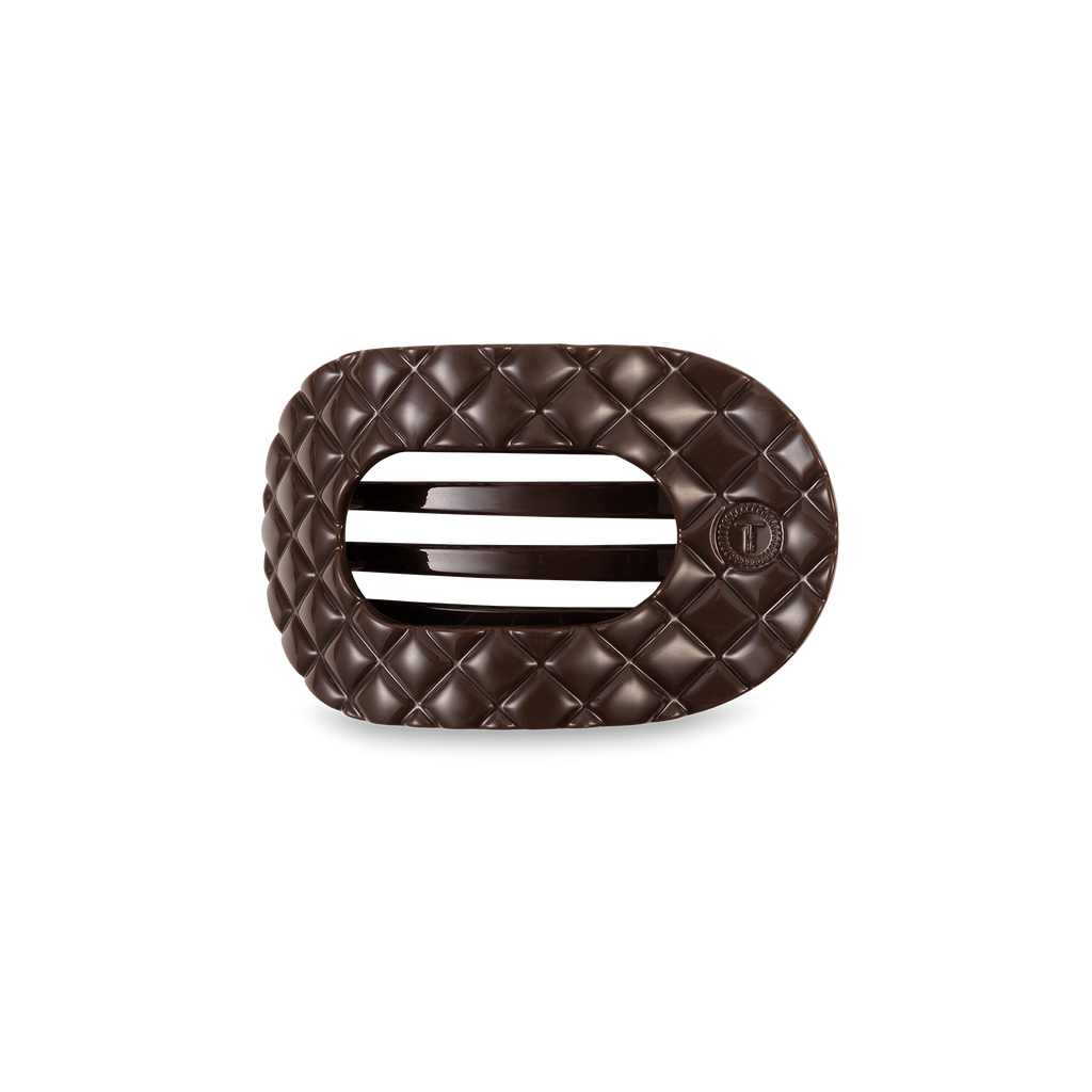 TELETIES - Flat Round Hair Clip | Small | Truly Taupe Quilted