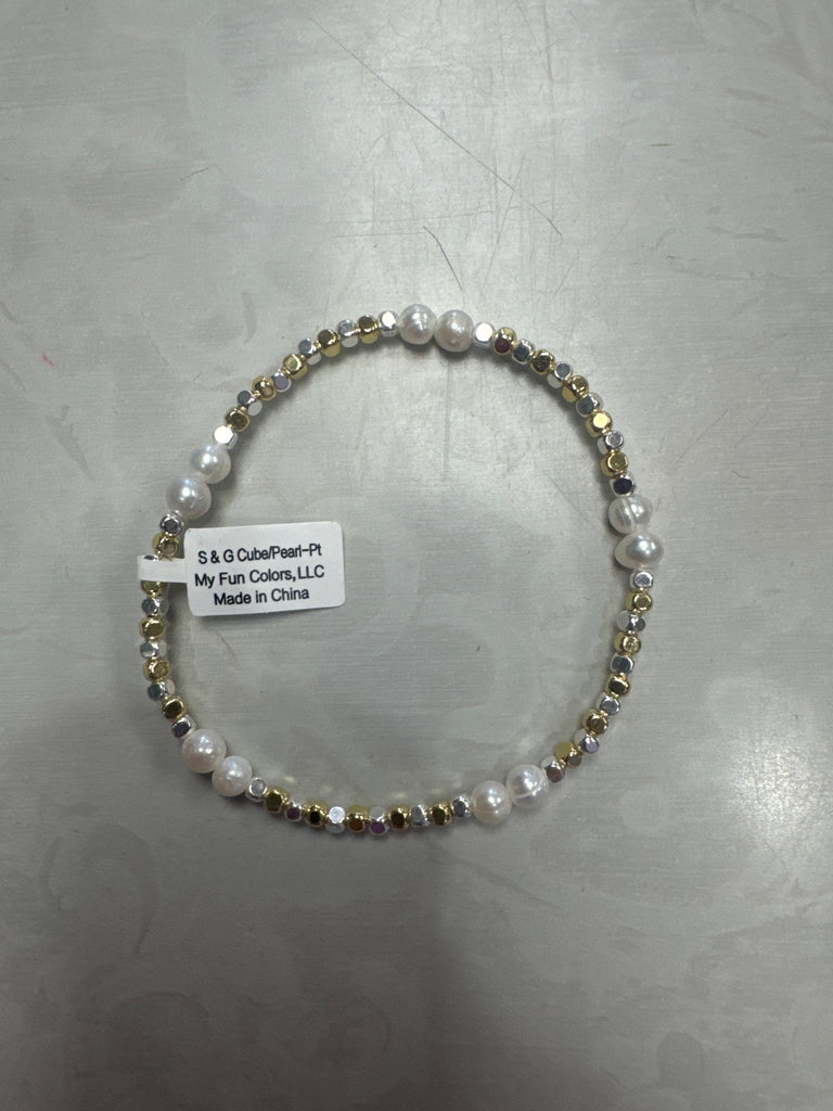 Cube and Round with Pearls Bracelets