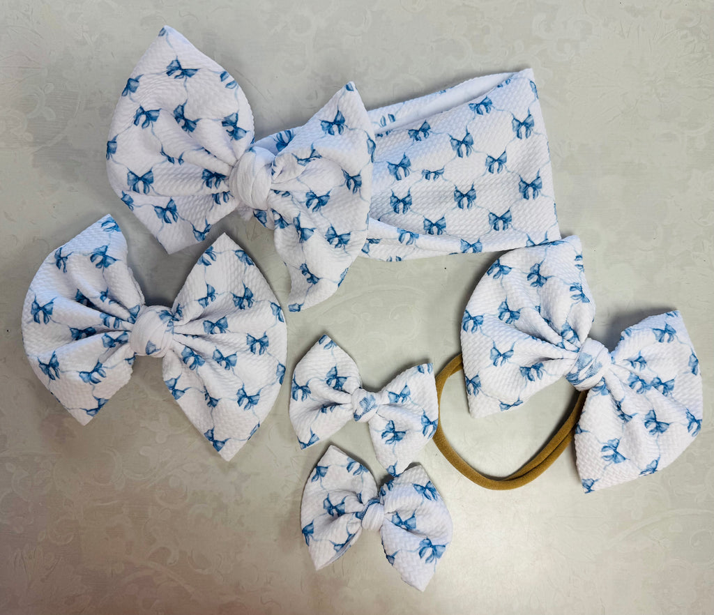 White with Blue Bows Bow Collection