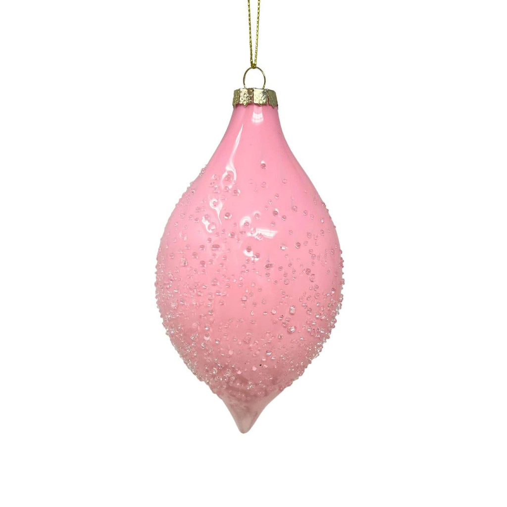 Pink Glass Iced Finial Ornament 6"