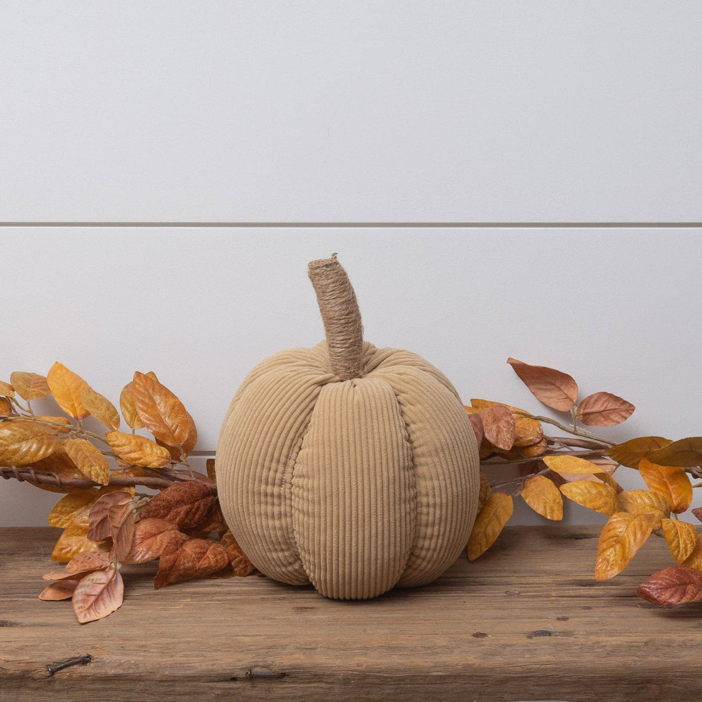 Tan Corduroy Pumpkin with Jute Stem, Md