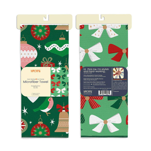 WerkShoppe - Ornaments & Bows Christmas Microfiber Towel