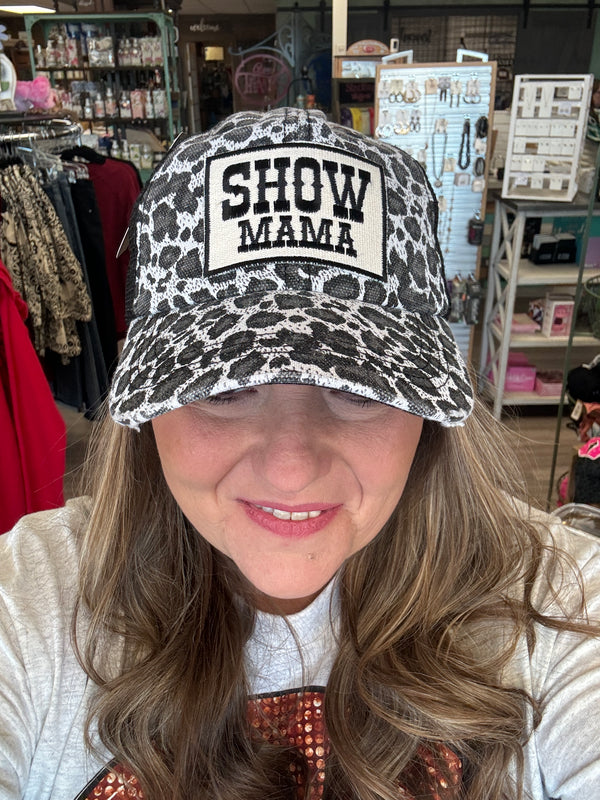Show Mama Black and Grey Leopard Cap