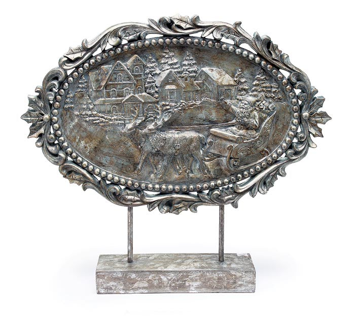 Silver Santa in Sleigh Scene