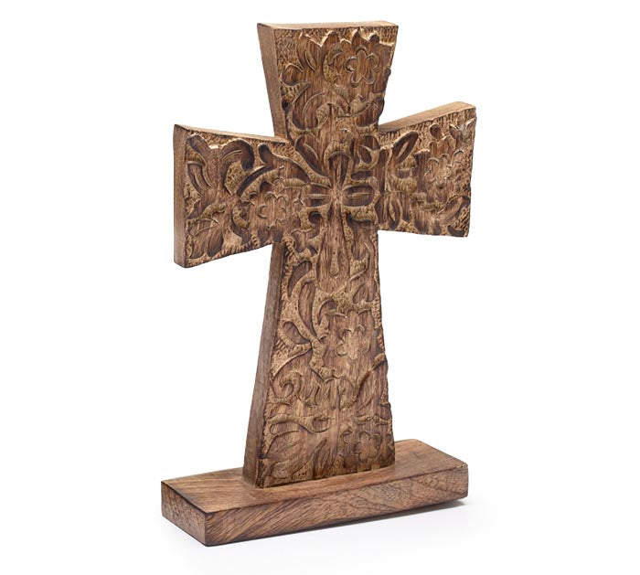 Wooden Cross Brown Shelf Sitter