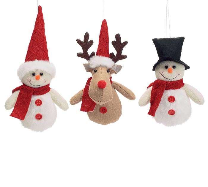 ASSORTED SNOWMAN AND REINDEER ORNAMENTS