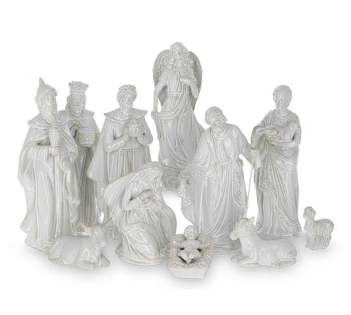 WHITE PORCELAIN 11 PIECE NATIVITY SET