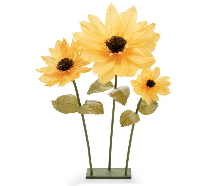 Yellow Sunflowers with Wood Base