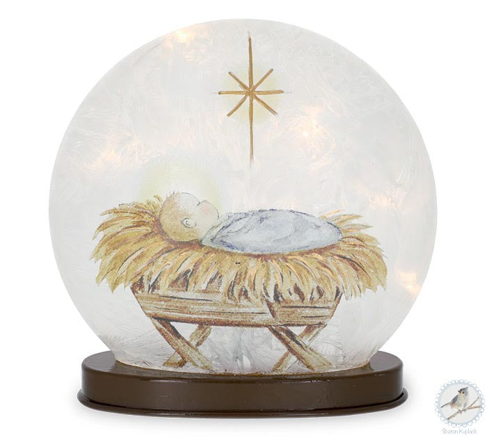 GLASS LIGHT UP BABY JESUS IN MANGER