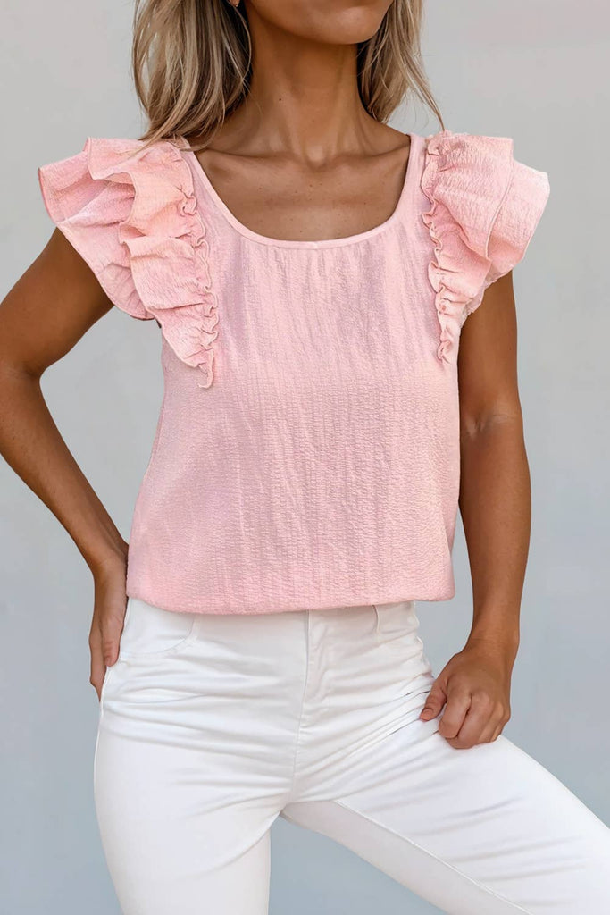 Textured Bow Knot Back Ruffled Top
