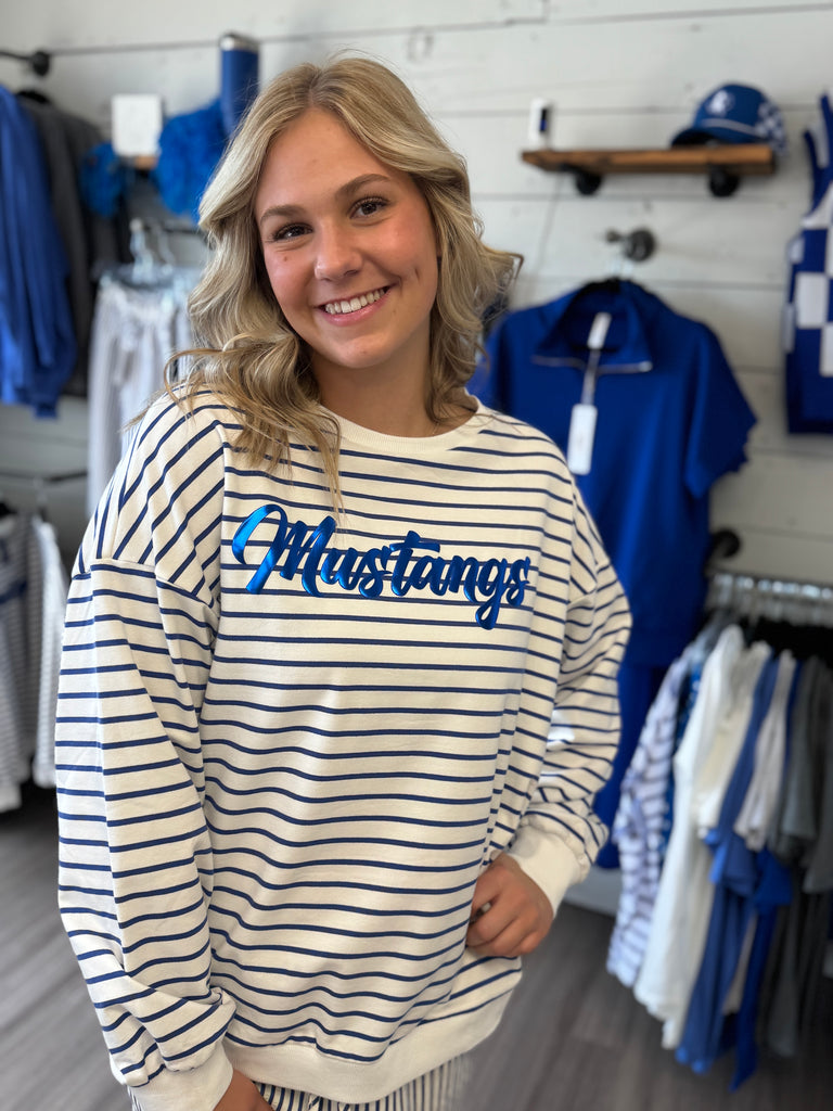Mustangs Striped Round Neck Loose Sweatshirt