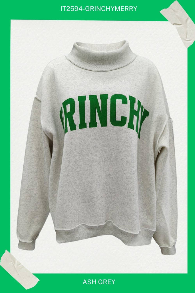BUCKETLIST INC - IT2594-GRINCHYMERRY  'GRINCHY & MERRY' Reversible Sweatshirt: ASH GREY / S/M-L/XL (3-3)