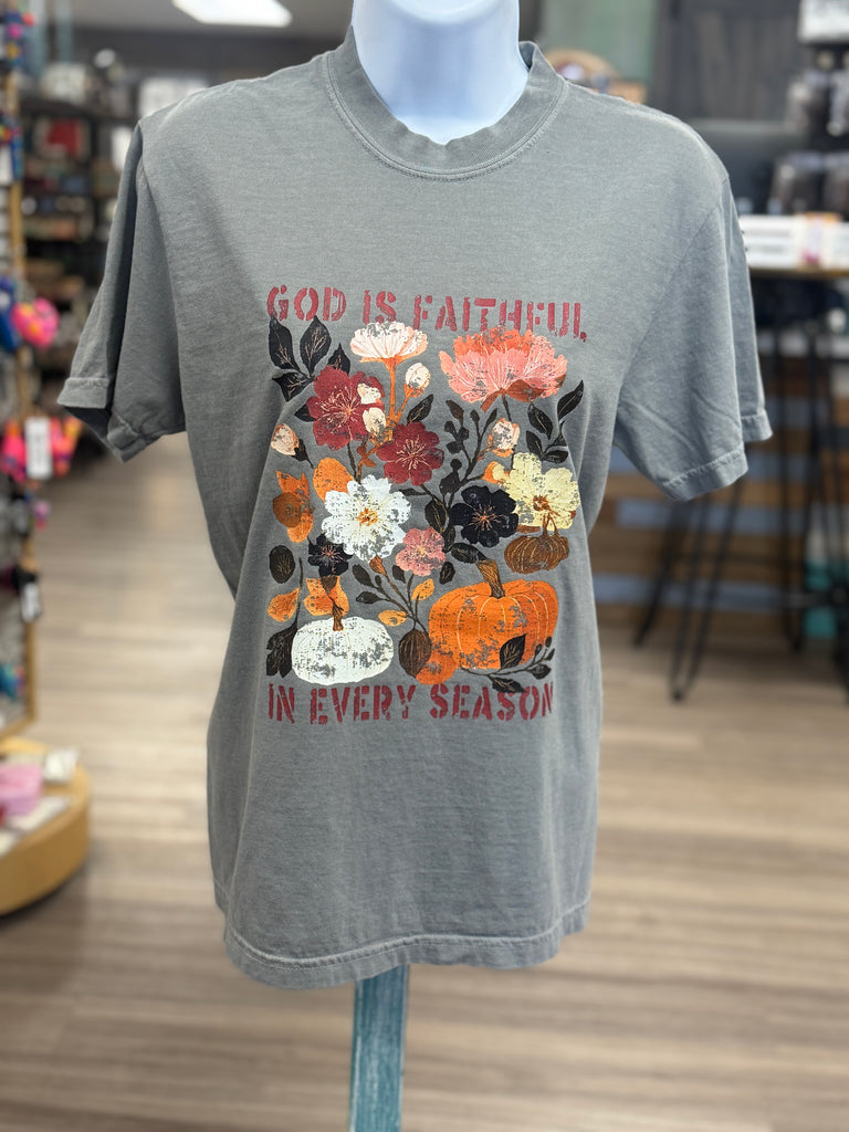 God is Faithful Floral Pumpkin Tee