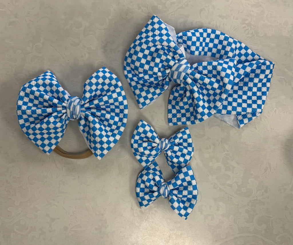 Turquoise Blue Checkered Bow Collection