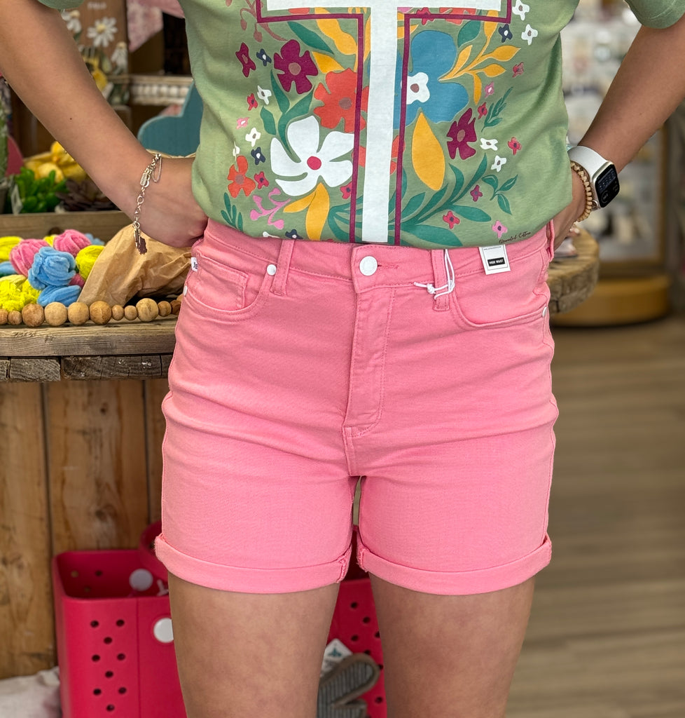 Judy Blue High Waist Tummy Control Pink Shorts