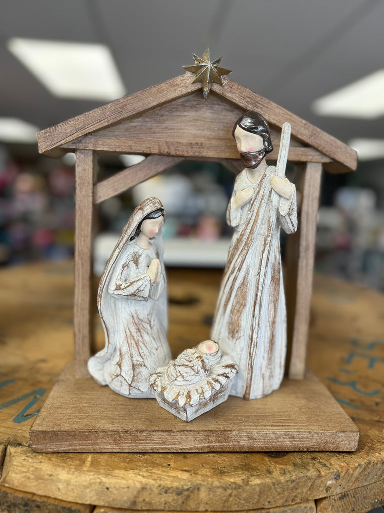 Nativity Resin Holy Family Inside Creche
