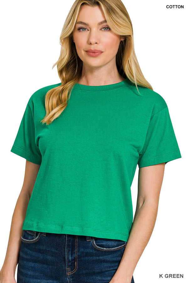 Cropped Crew Neck Short Sleeve Tee - Kelly Green