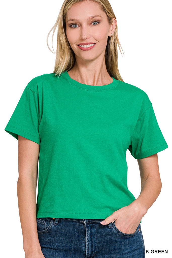 Cropped Crew Neck Short Sleeve Tee - Kelly Green