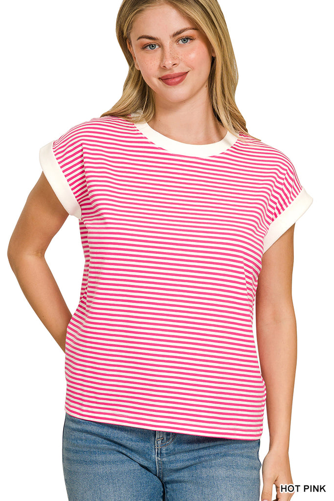 Stripe Contrast Trim Top