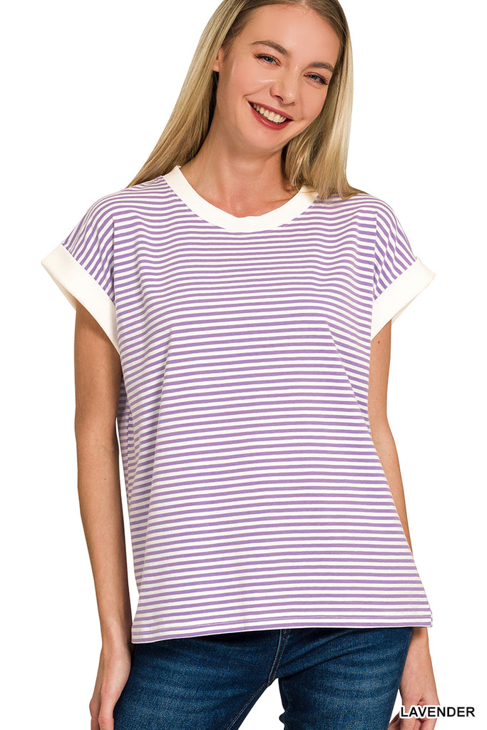 Stripe Contrast Trim Top