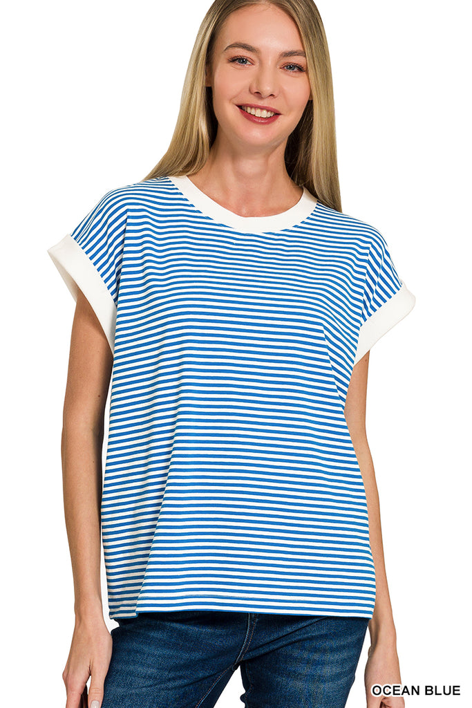 Stripe Contrast Trim Top