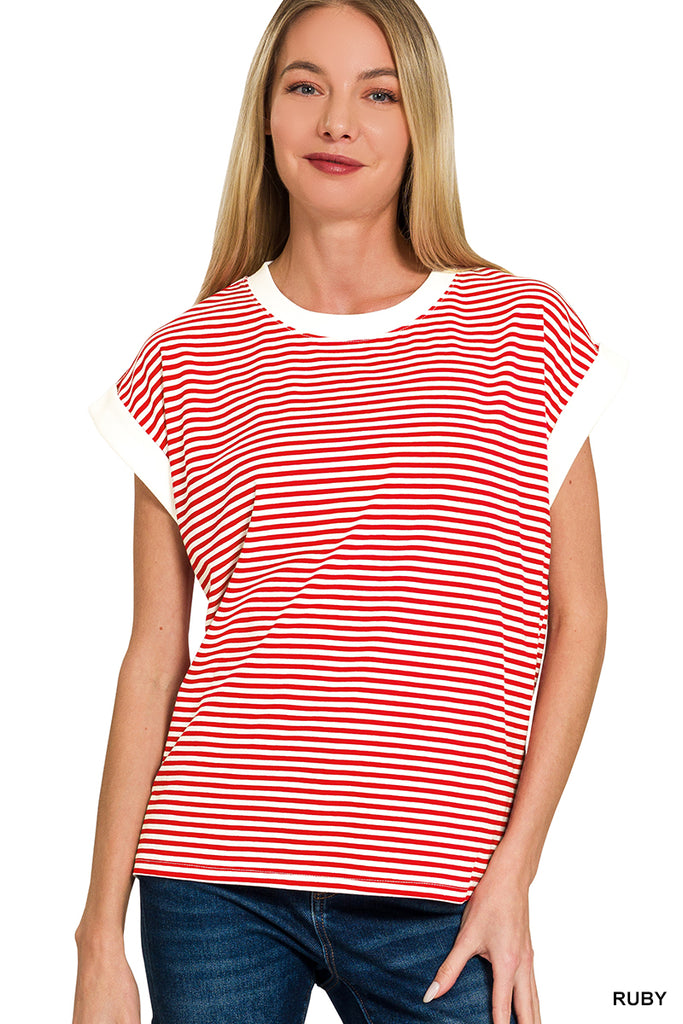 Stripe Contrast Trim Top