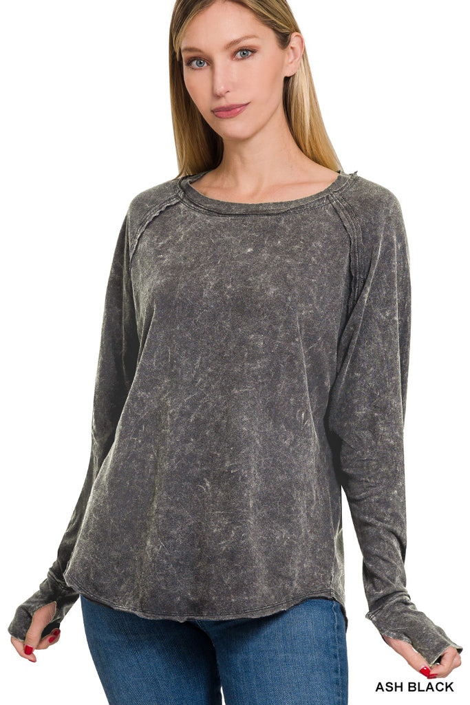 Brenda Washed Scoop Neck Long Sleeve Top