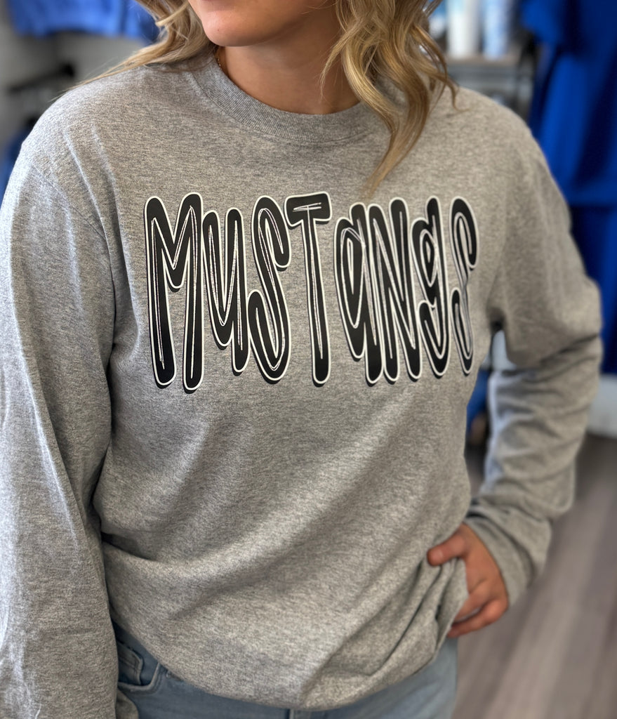 Youth Grey Mustangs Long Sleeve Tee