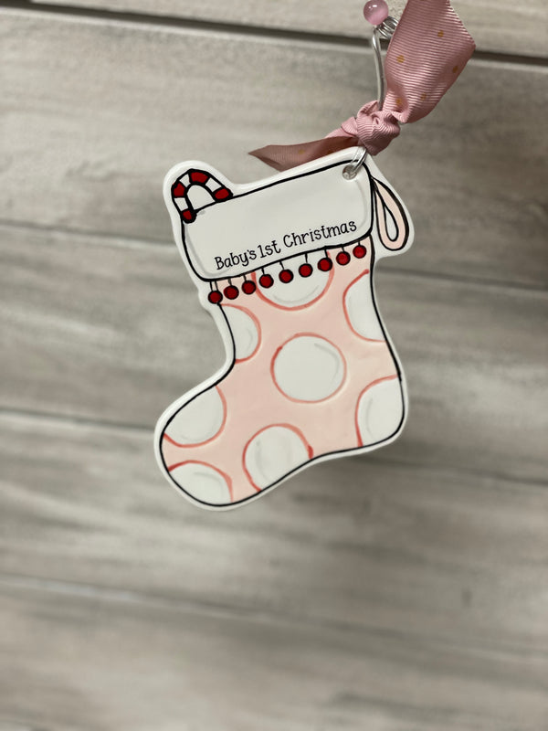 Baby 1st Christmas Stocking Flat Ornament