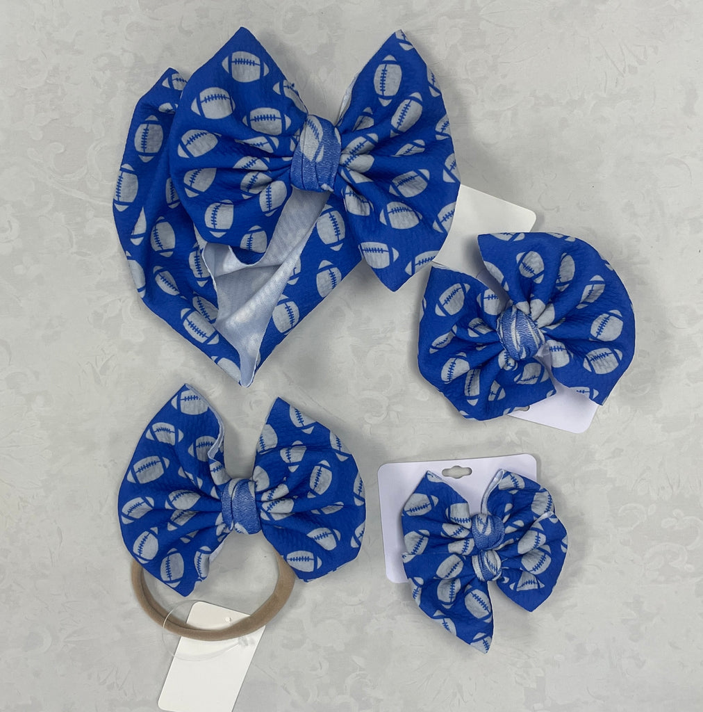 Blue With Silver Footballs Bow Collection