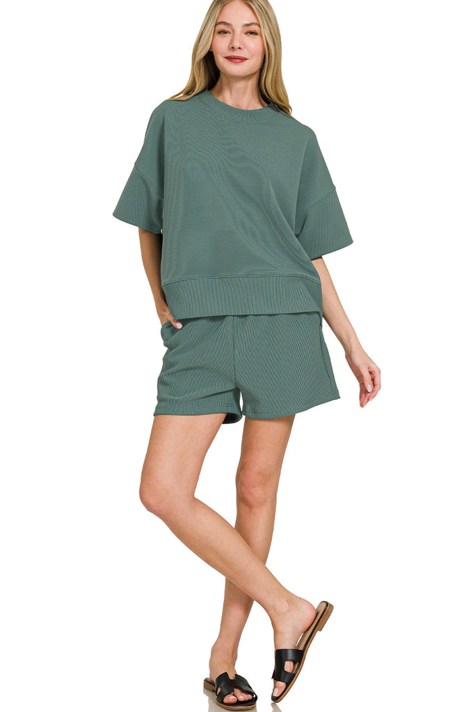 Ribbed Banded Tee & Shorts Set