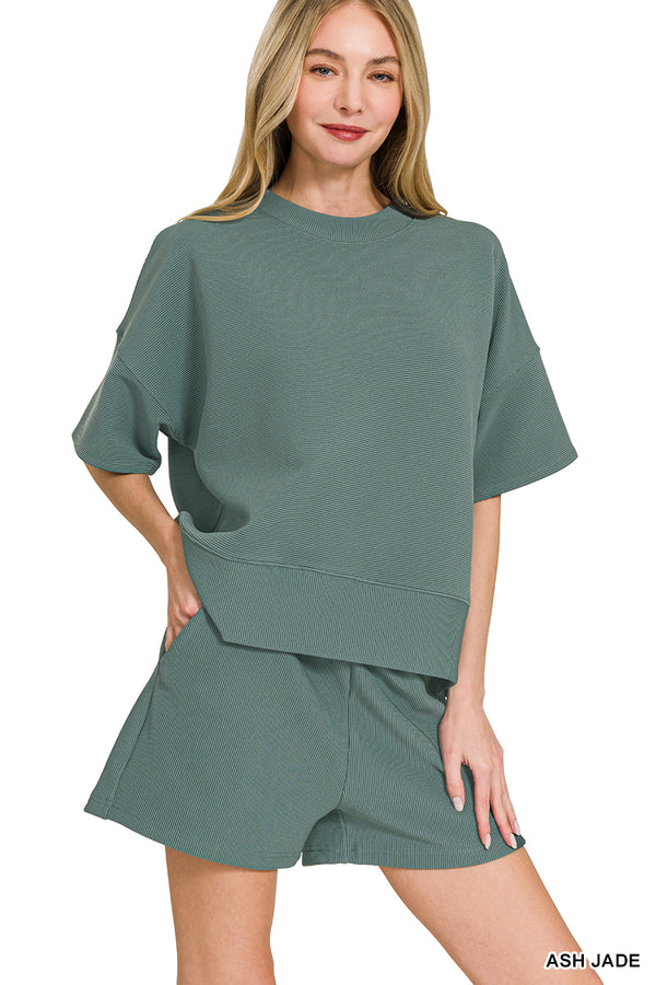 Ribbed Banded Tee & Shorts Set