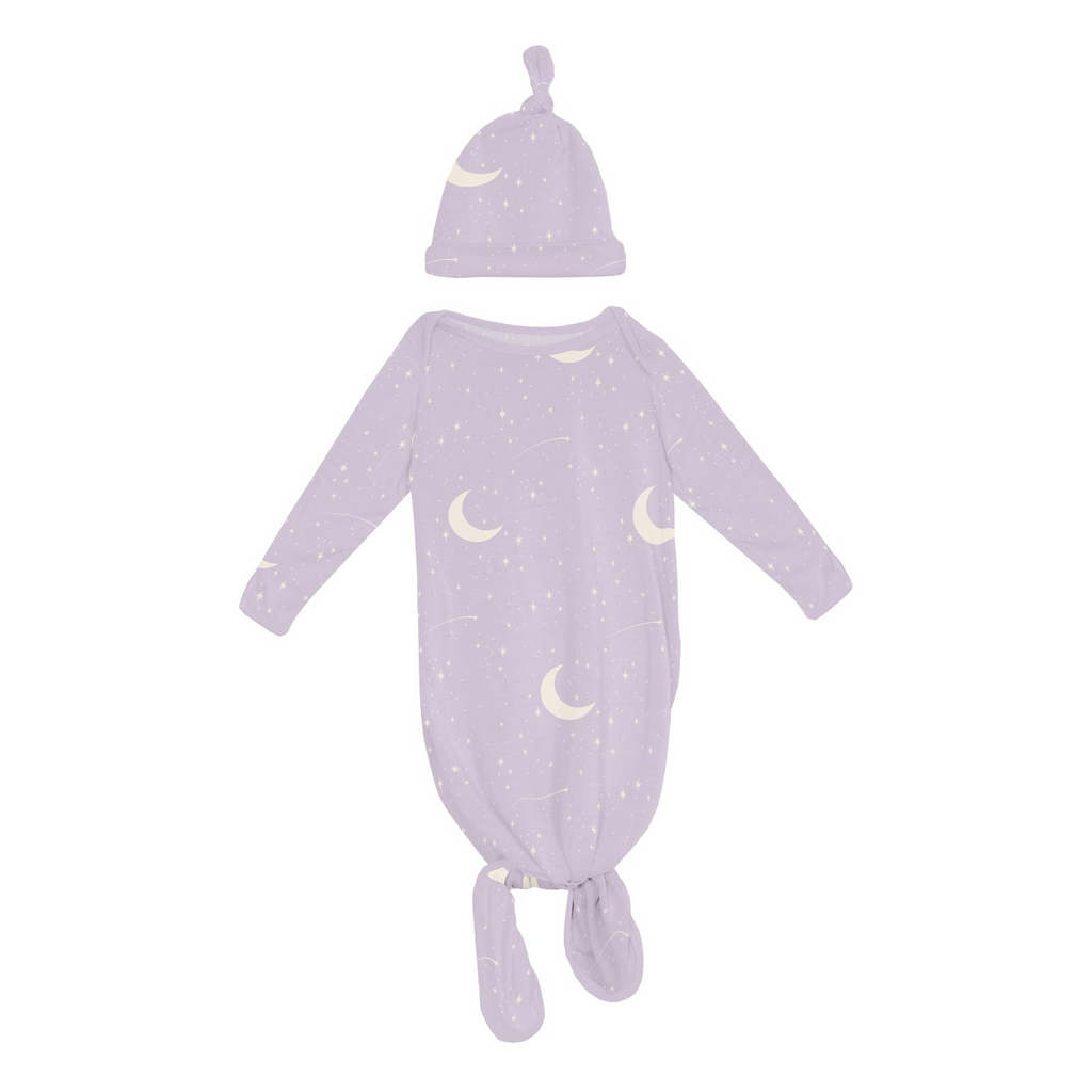 Kickee Knotted Layette Gown and Hat Set - Thistle Starry Sky & Moon