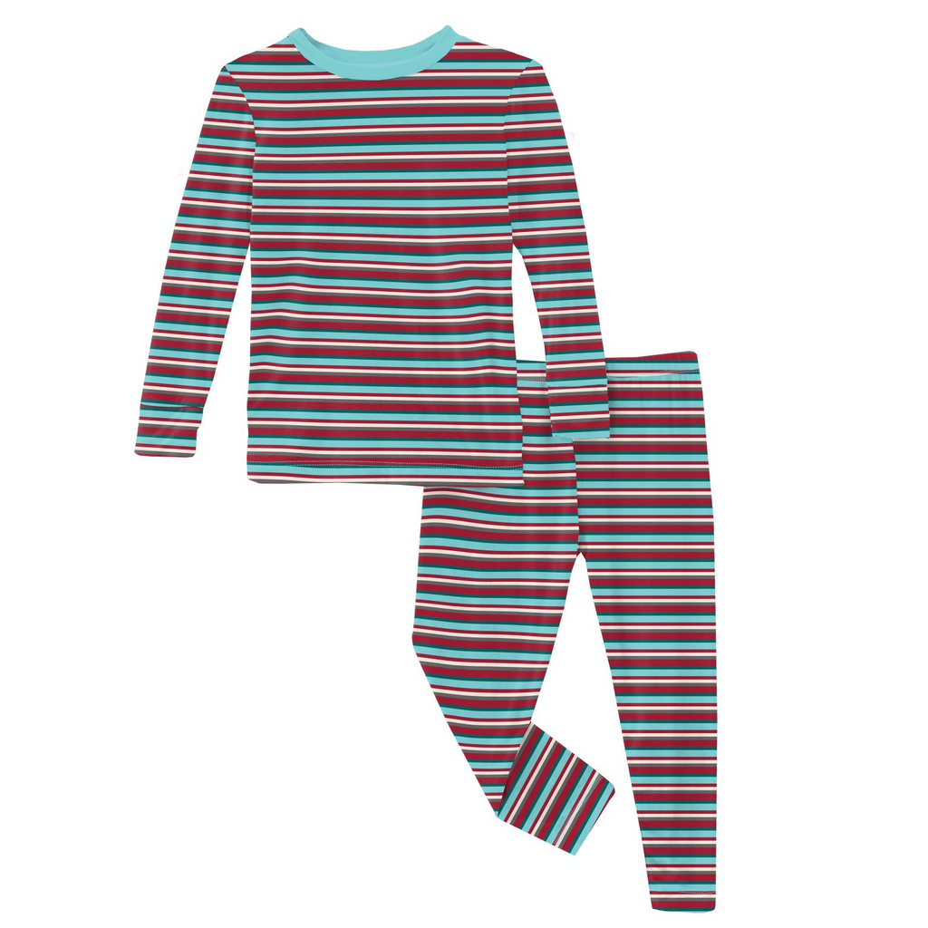 Kickee Pants Pajama Set - Crimson Teal Stripe