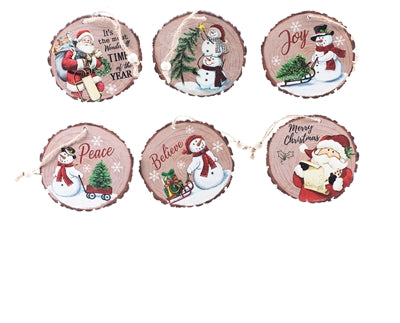 Wooden Round Snowman or Santa Ornament