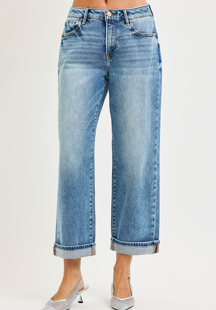 Risen High Rise Ankle Boyfriend Cuffed Jeans