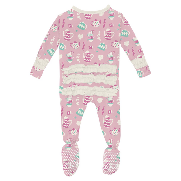 Kickee Pants Classic Ruffle Zipper Footie - Cake Pop Tea Party