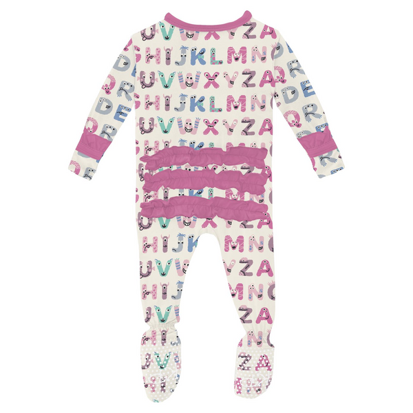 Kickee Classic Ruffle Footie with 2 Way Zipper - ABC Monsters