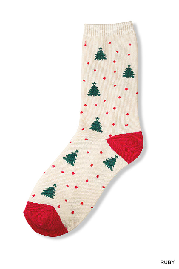 X-mas tree printed crew socks