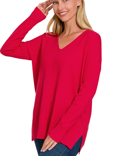 GARMENT DYED FRONT SEAM SWEATER