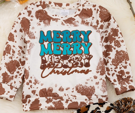 Merry Christmas Cow Print Sweatshirt.