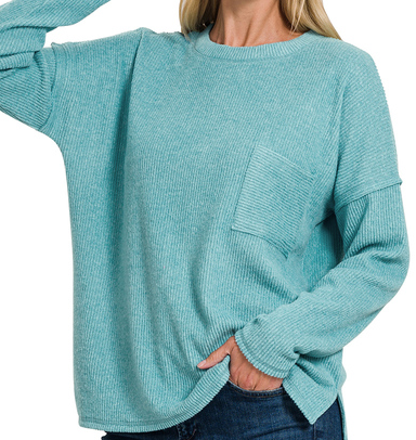 Ribbed Melange Sweater with Pocket