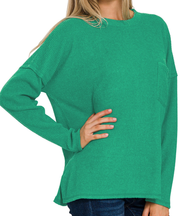 Ribbed Melange Sweater with Pocket