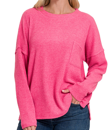 Ribbed Melange Sweater with Pocket