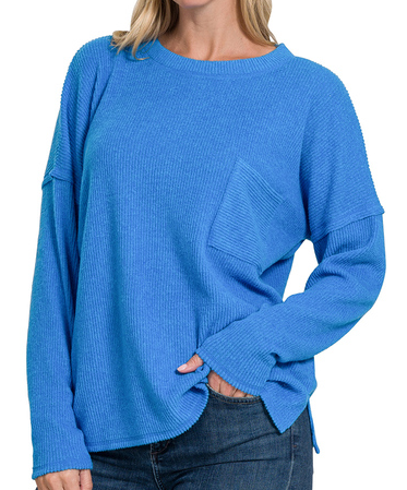 Ribbed Melange Sweater with Pocket